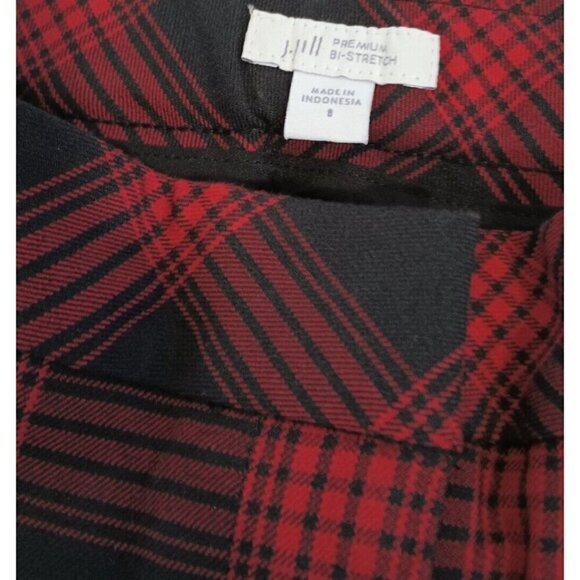 J Jill Premium Bi Stretch Pants Size 8 Red Black Tartain Plaid Ponte Knit - Picture 6 of 12